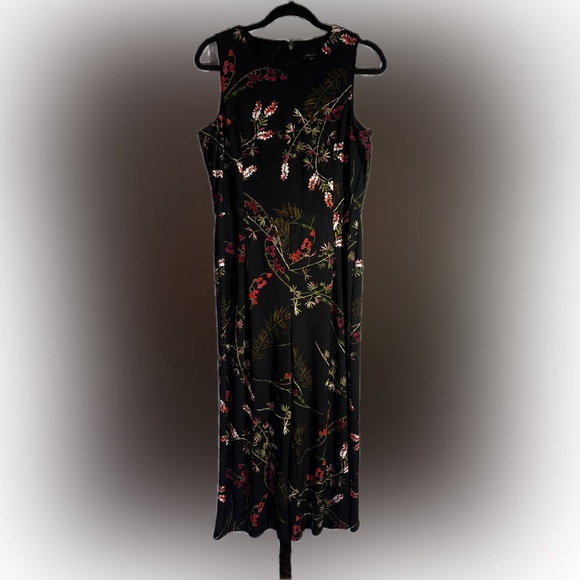 Tommy Hilfiger Pants - Tommy Hilfiger Black Floral Cropped Jumpsuit Size 12 Wrap Belt ☀️🍂🥶🌼